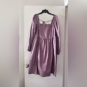Mauve Puff Sleeve Square Neck Midi Dress